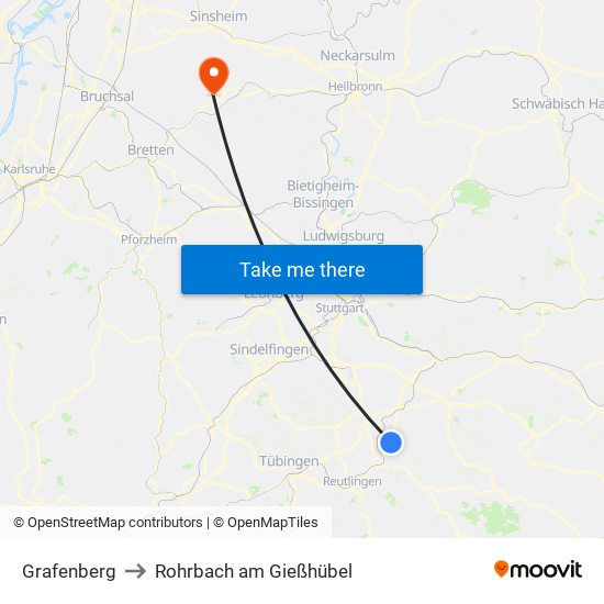 Grafenberg to Rohrbach am Gießhübel map