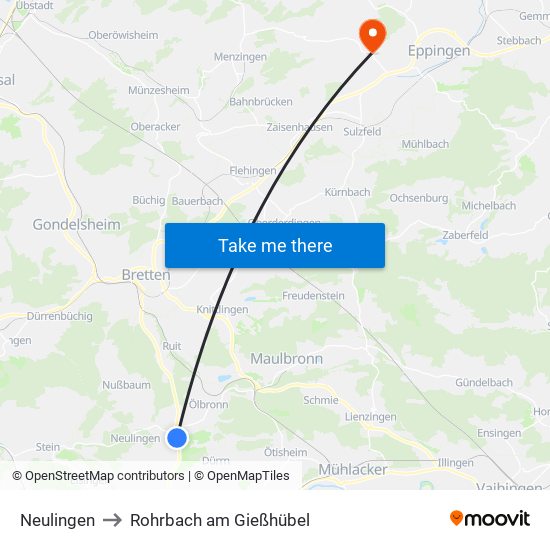 Neulingen to Rohrbach am Gießhübel map