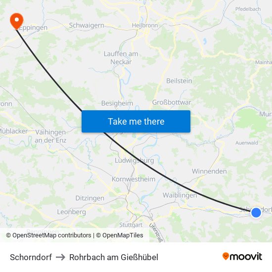 Schorndorf to Rohrbach am Gießhübel map