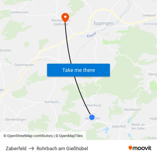 Zaberfeld to Rohrbach am Gießhübel map