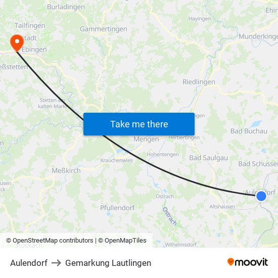 Aulendorf to Gemarkung Lautlingen map