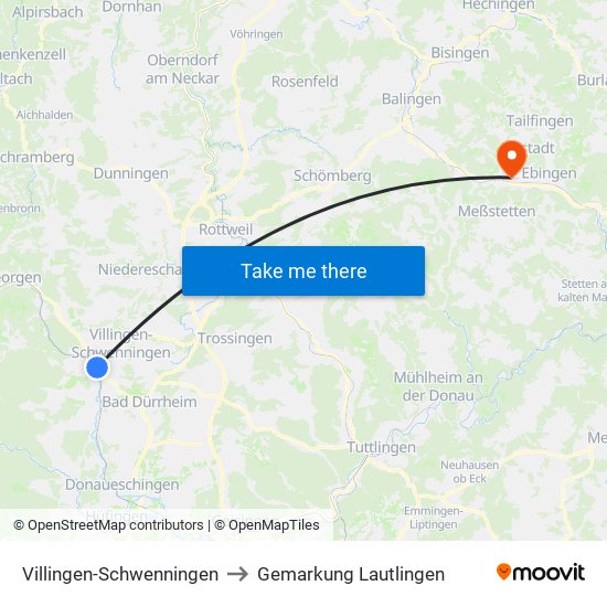 Villingen-Schwenningen to Gemarkung Lautlingen map