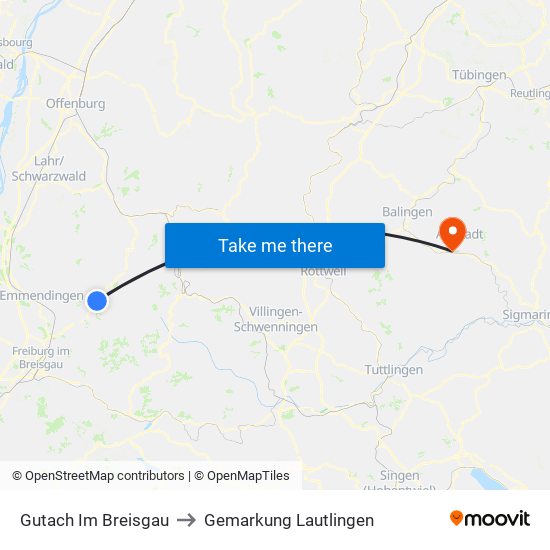 Gutach Im Breisgau to Gemarkung Lautlingen map