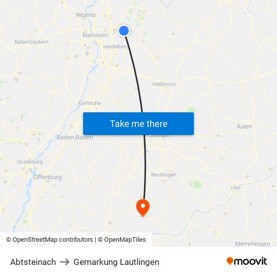 Abtsteinach to Gemarkung Lautlingen map