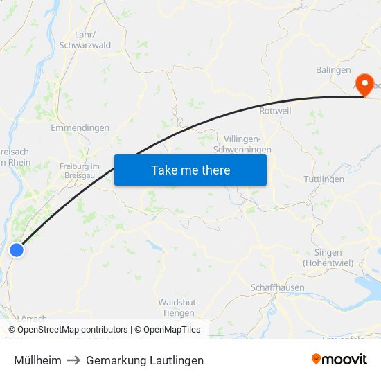 Müllheim to Gemarkung Lautlingen map