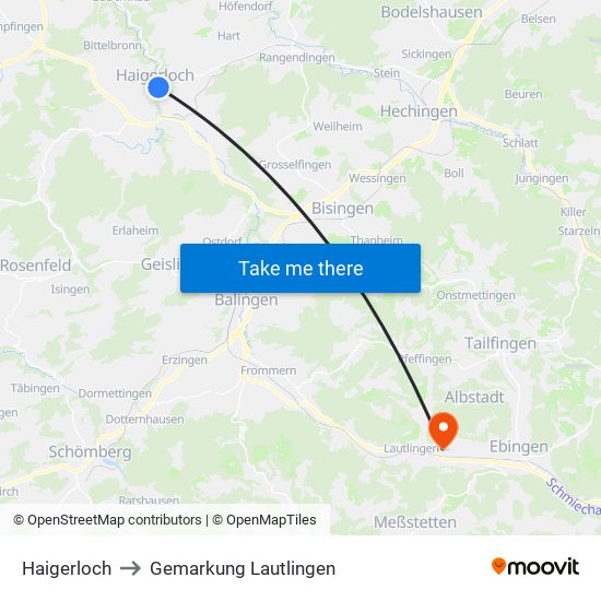 Haigerloch to Gemarkung Lautlingen map