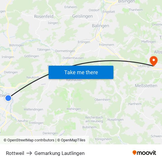 Rottweil to Gemarkung Lautlingen map