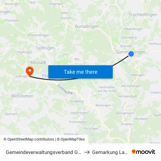 Gemeindeverwaltungsverband Gammertingen to Gemarkung Lautlingen map