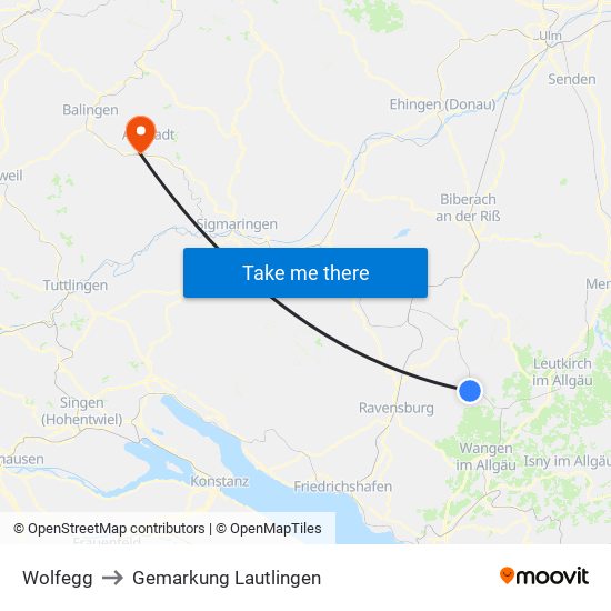 Wolfegg to Gemarkung Lautlingen map