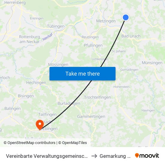 Vereinbarte Verwaltungsgemeinschaft Der Stadt Neuffen to Gemarkung Lautlingen map