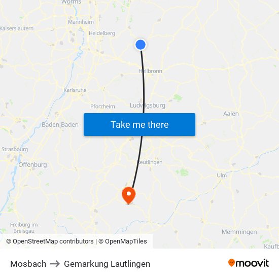 Mosbach to Gemarkung Lautlingen map