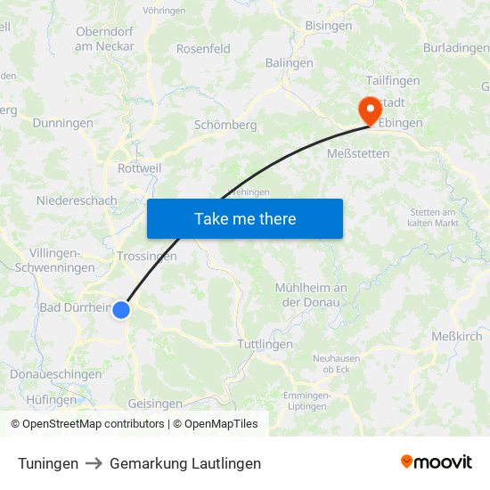 Tuningen to Gemarkung Lautlingen map