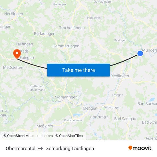 Obermarchtal to Gemarkung Lautlingen map