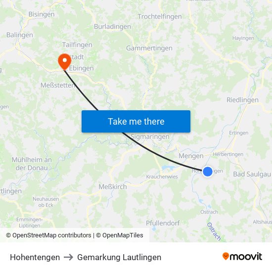 Hohentengen to Gemarkung Lautlingen map