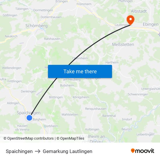 Spaichingen to Gemarkung Lautlingen map