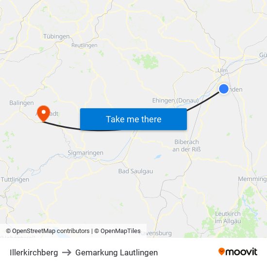 Illerkirchberg to Gemarkung Lautlingen map