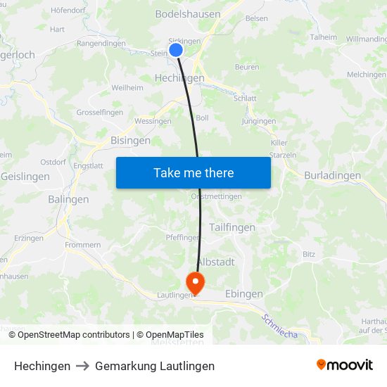 Hechingen to Gemarkung Lautlingen map