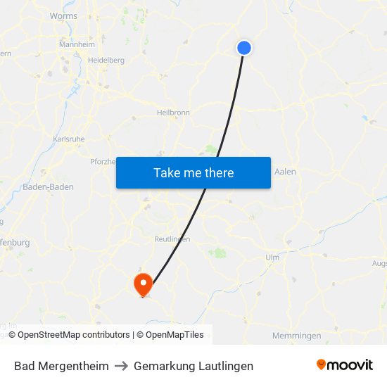 Bad Mergentheim to Gemarkung Lautlingen map