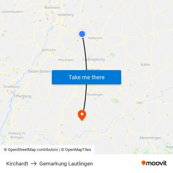 Kirchardt to Gemarkung Lautlingen map