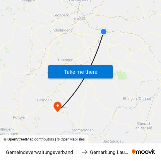 Gemeindeverwaltungsverband Plochingen to Gemarkung Lautlingen map