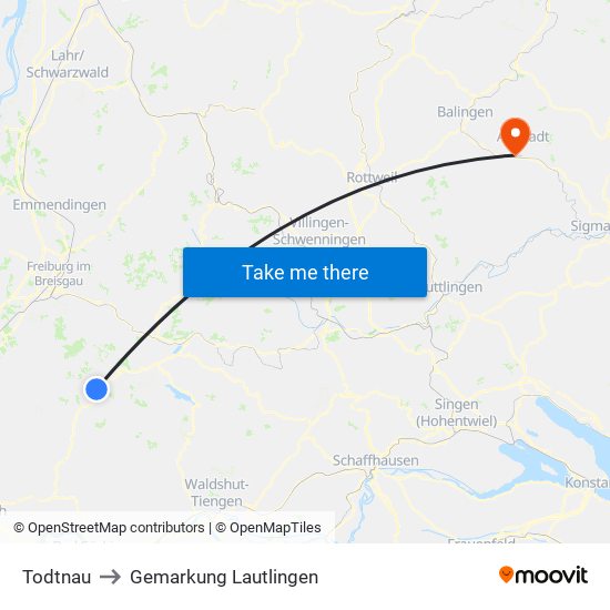 Todtnau to Gemarkung Lautlingen map