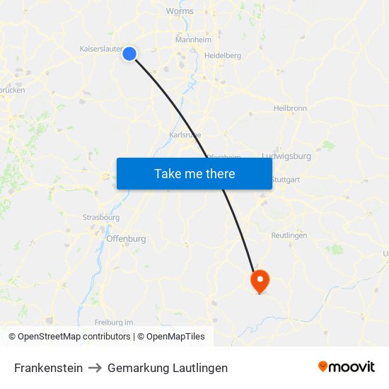 Frankenstein to Gemarkung Lautlingen map