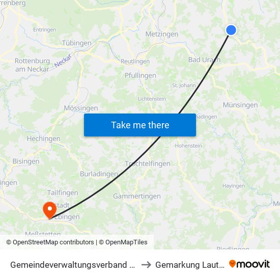 Gemeindeverwaltungsverband Lenningen to Gemarkung Lautlingen map