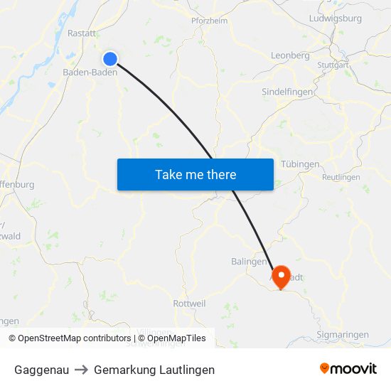 Gaggenau to Gemarkung Lautlingen map