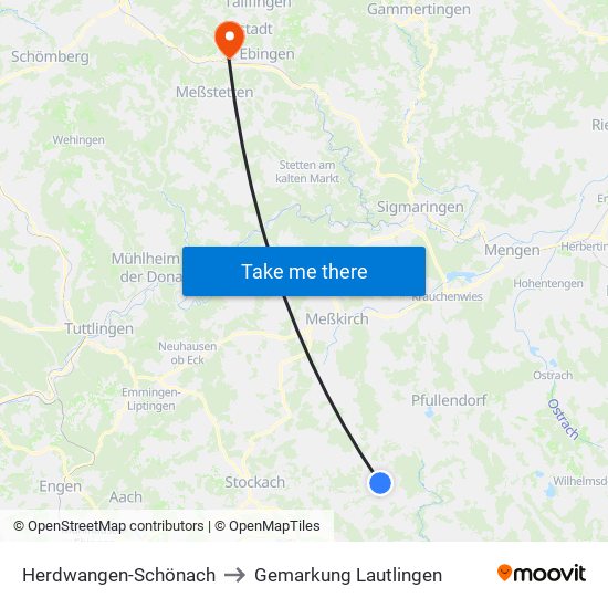 Herdwangen-Schönach to Gemarkung Lautlingen map