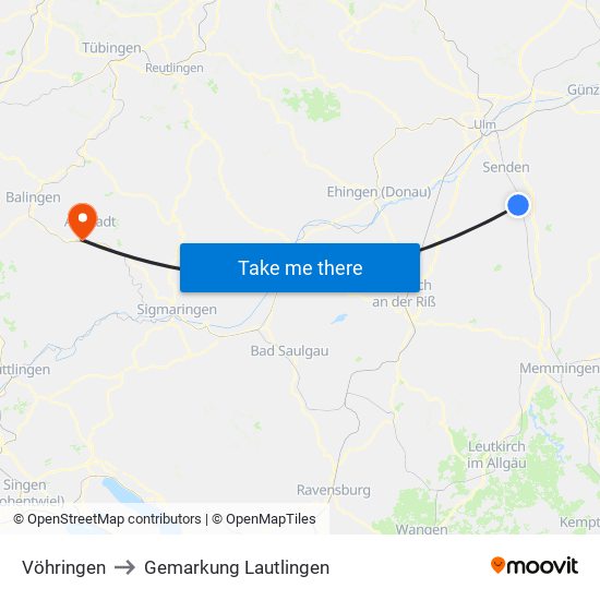 Vöhringen to Gemarkung Lautlingen map