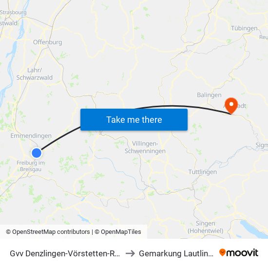 Gvv Denzlingen-Vörstetten-Reute to Gemarkung Lautlingen map