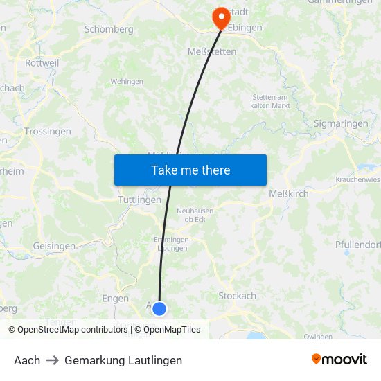 Aach to Gemarkung Lautlingen map