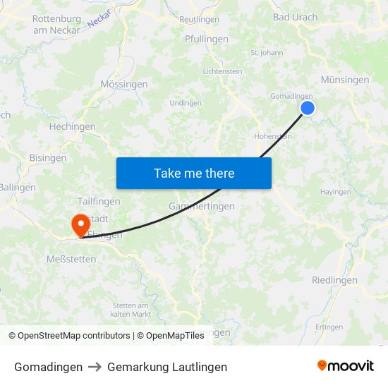 Gomadingen to Gemarkung Lautlingen map