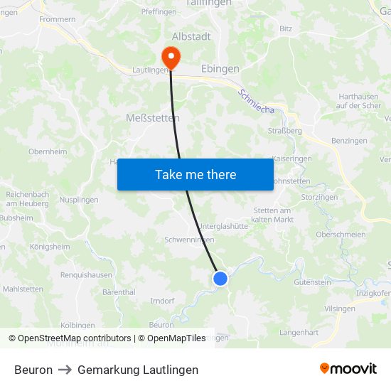 Beuron to Gemarkung Lautlingen map