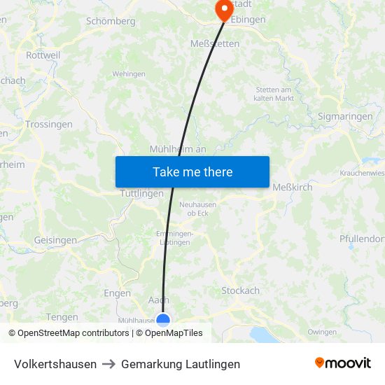 Volkertshausen to Gemarkung Lautlingen map