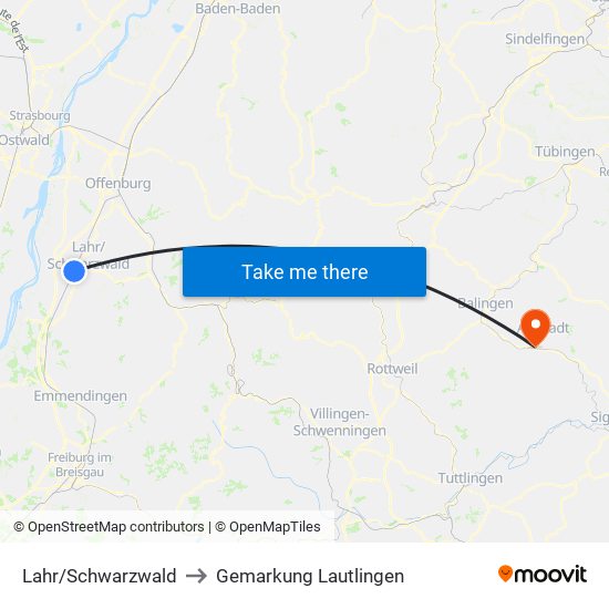 Lahr/Schwarzwald to Gemarkung Lautlingen map