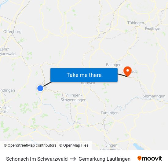 Schonach Im Schwarzwald to Gemarkung Lautlingen map
