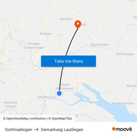 Gottmadingen to Gemarkung Lautlingen map