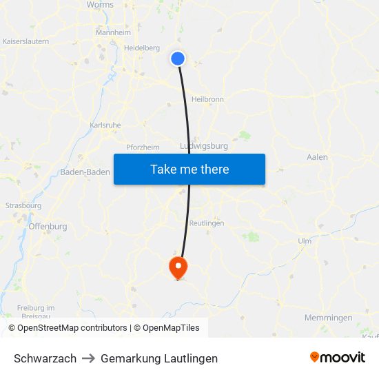 Schwarzach to Gemarkung Lautlingen map
