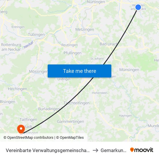 Vereinbarte Verwaltungsgemeinschaft Der Stadt Weilheim An Der Teck to Gemarkung Lautlingen map