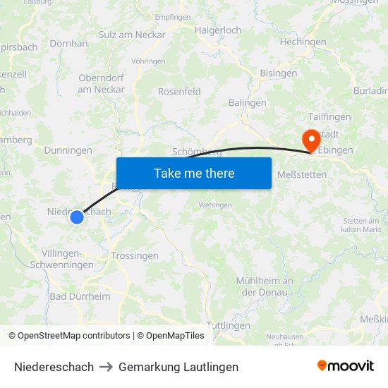 Niedereschach to Gemarkung Lautlingen map