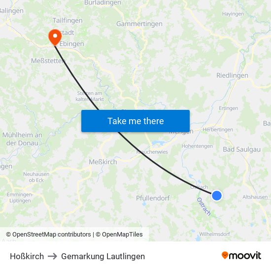 Hoßkirch to Gemarkung Lautlingen map