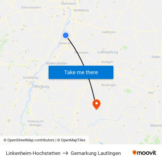 Linkenheim-Hochstetten to Gemarkung Lautlingen map