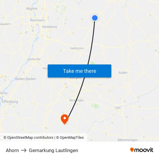 Ahorn to Gemarkung Lautlingen map