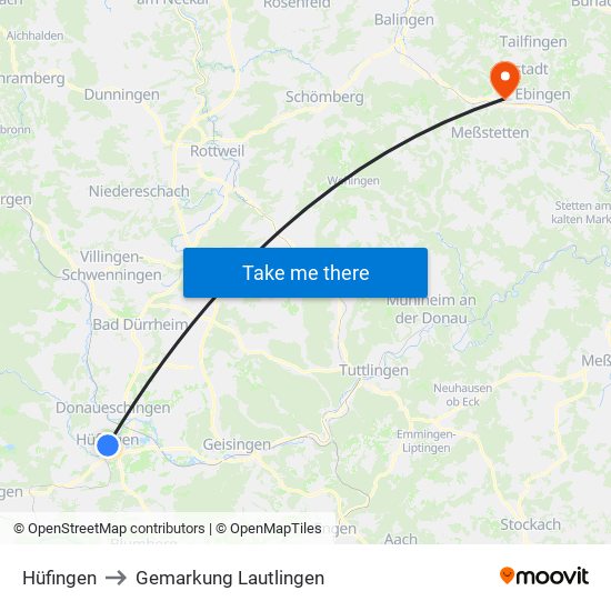 Hüfingen to Gemarkung Lautlingen map