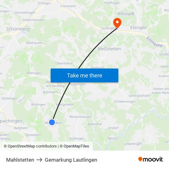 Mahlstetten to Gemarkung Lautlingen map