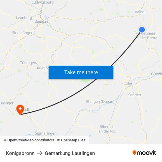 Königsbronn to Gemarkung Lautlingen map