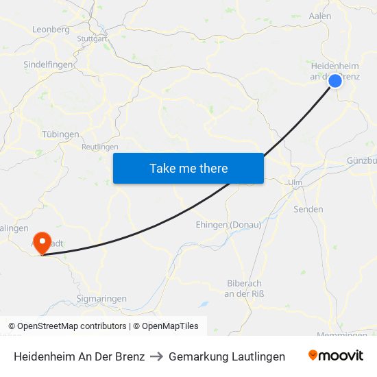 Heidenheim An Der Brenz to Gemarkung Lautlingen map