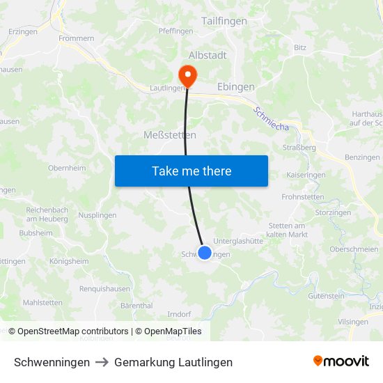Schwenningen to Gemarkung Lautlingen map