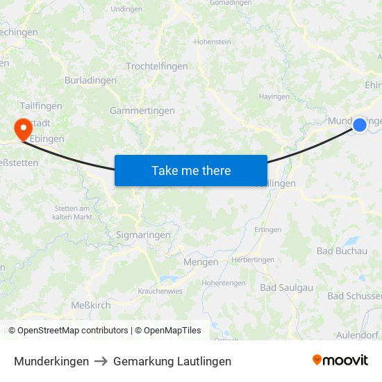 Munderkingen to Gemarkung Lautlingen map